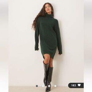 Mango Dark Green Wool Blend Sweater Dress
